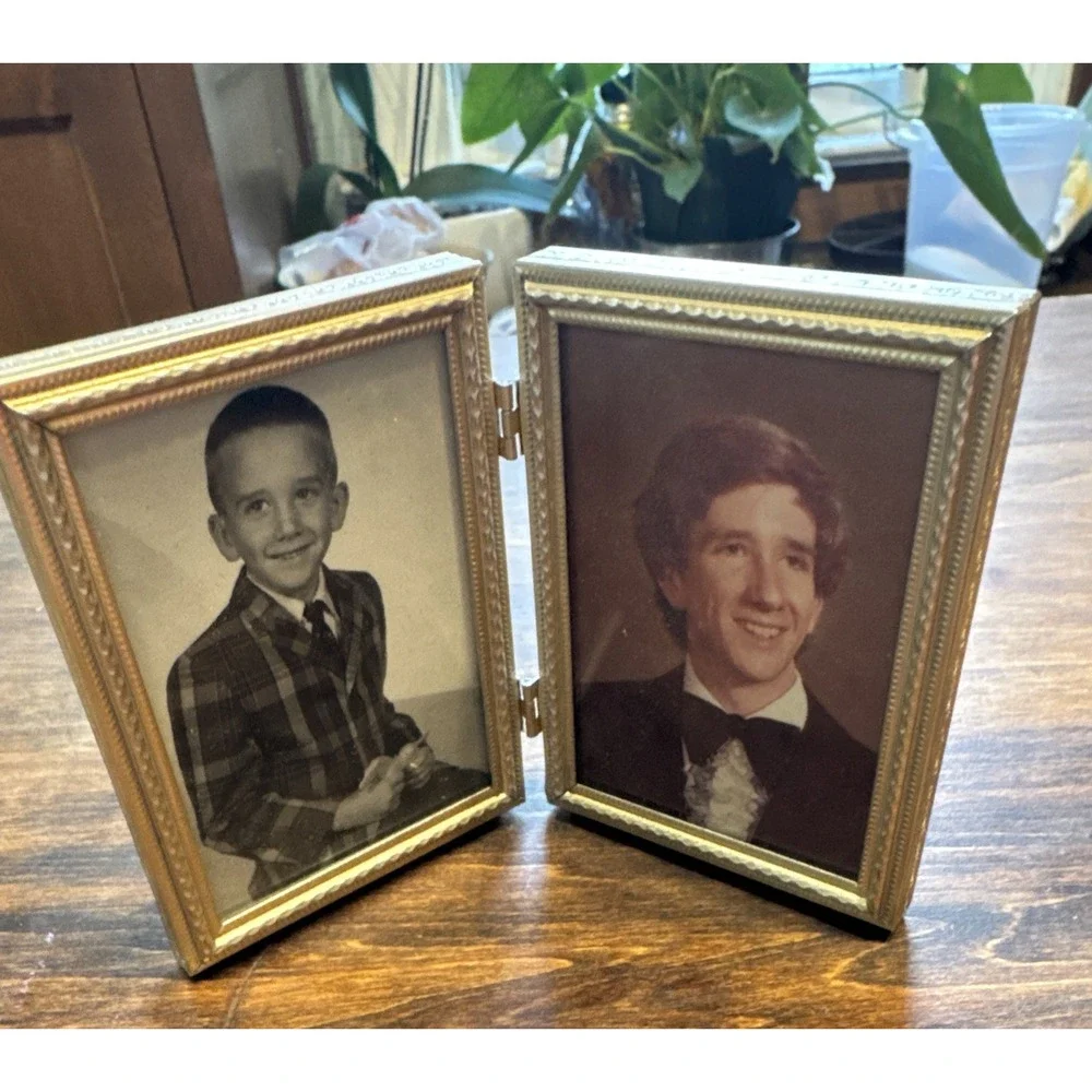 Vintage Small Double Hinged Photo Picture Frame Metal